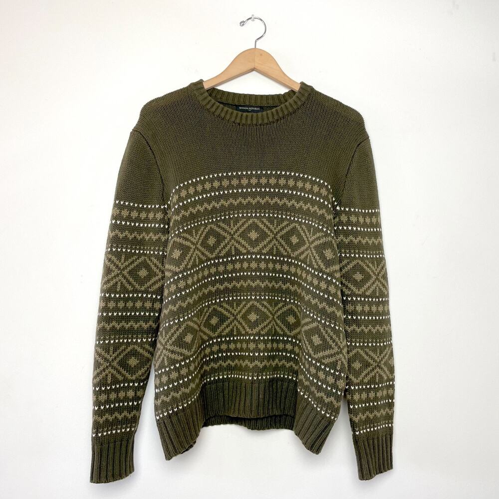 Banana Republic Fair Isle Heritage Cottagecore Forest Green Grandpa Sweater‎ L